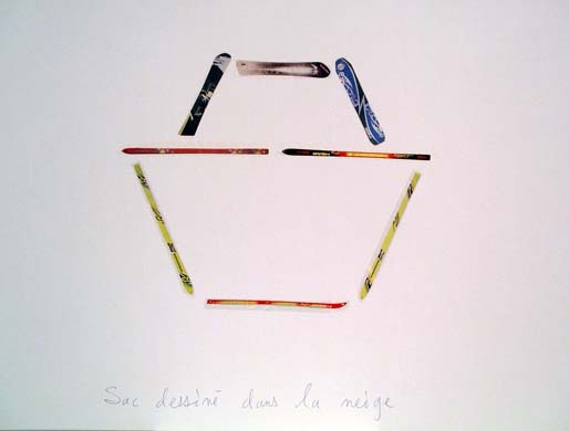Claude Closky, ‘Sac dessiné dans la neige [Bag Draw in the Snow] (Lacroix)’, 1998, blue ballpoint pen and collage on paper, 51 x 70 cm.